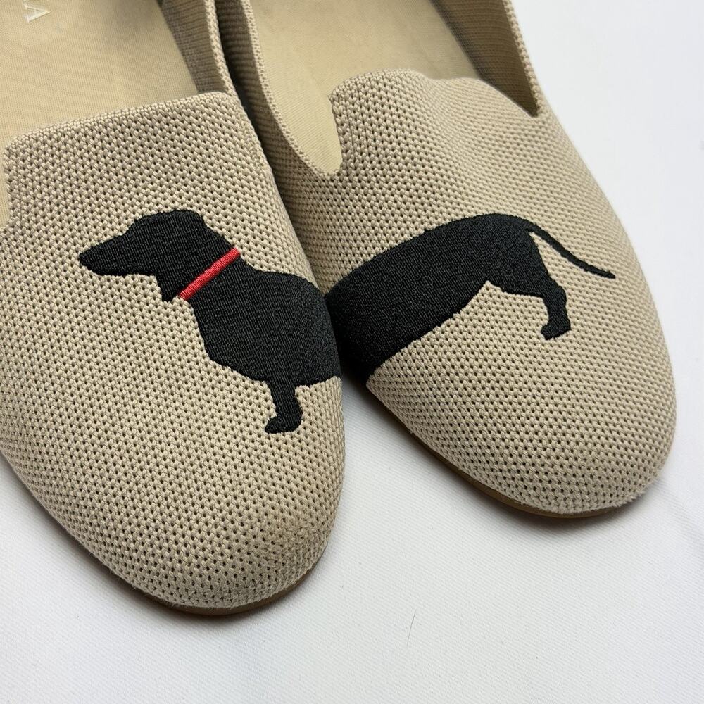 VIVAIA Dachshund Flats Women's 36.5 Beige Knit Slip On Loafers Dog Print - Picture 3 of 7